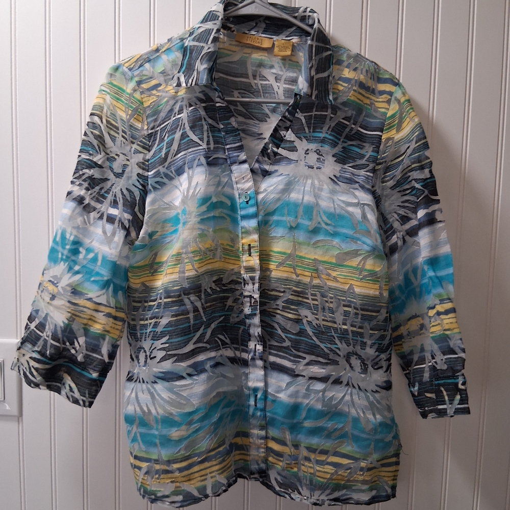 Valerie Stevens Blue and Yellow Casual Button Down Shirt